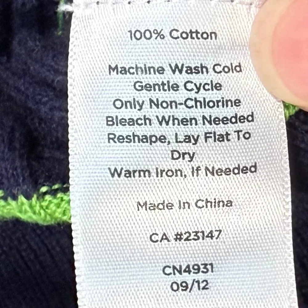 Talbots XL Nautical Prep Navy Blue Lime Green Striped Cable Knit Cotton Cardigan